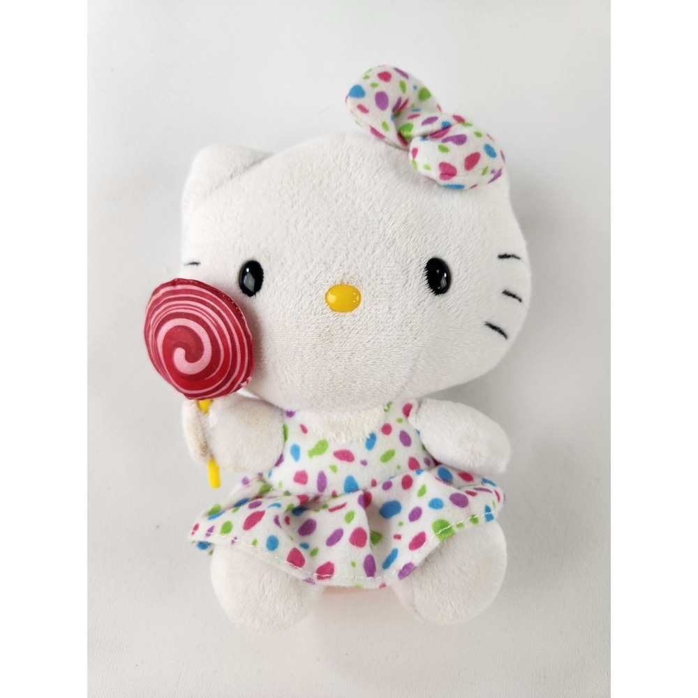 Hello Kitty x Ty Beanie Baby Plush Stuffed Cat Animal Polka Dot Dress Lollipop